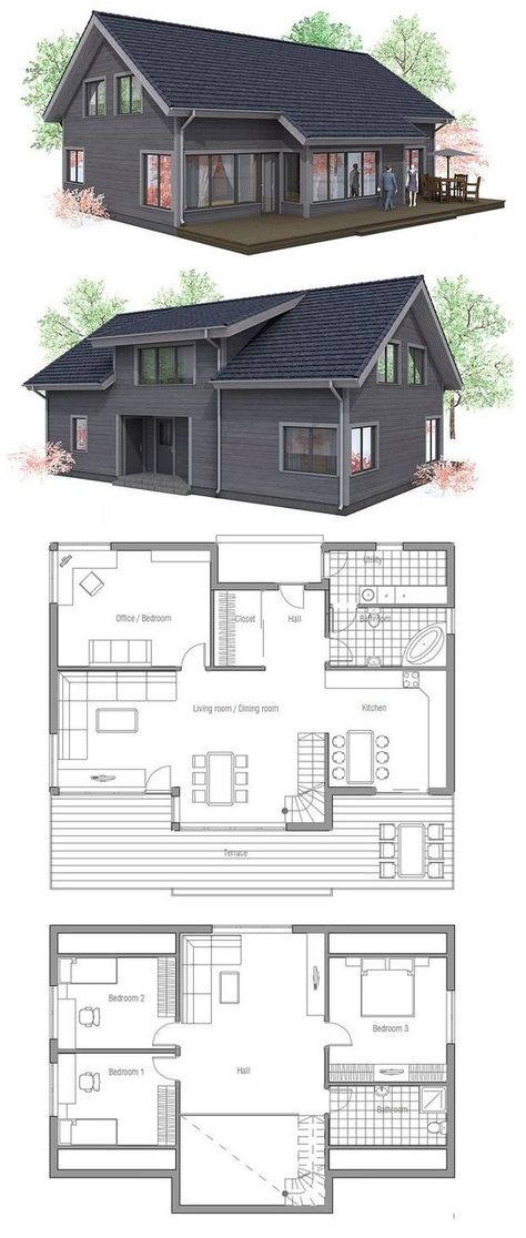 Beach Exterior, Plan Chalet, Casa Country, Cabin House, Barn Plans, House Beach, Modern House Plan, Small Cabin, Hus Inspiration