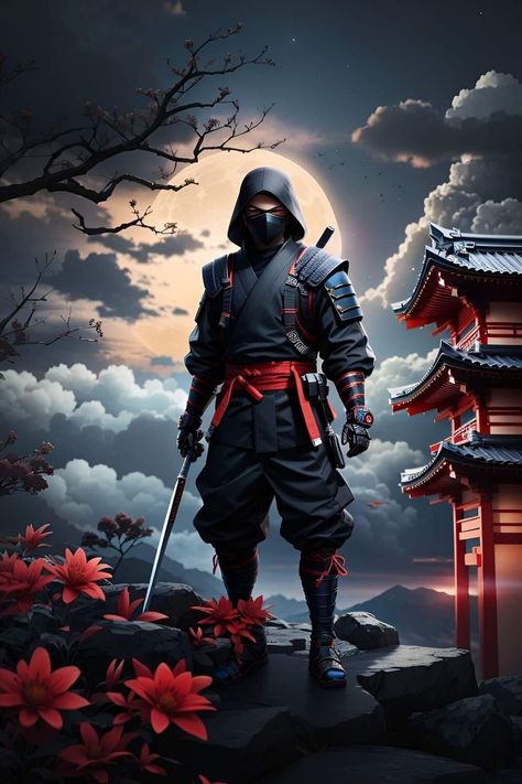 Dark Ninja Wallpaper, Ninja Samurai Art, Japanese Ninja Tattoo, Japanese Ninja Art, Geisha Assassin, Japanese Vibe, Ninja Tattoo, Japanese Ninja, Samurai Warrior Tattoo