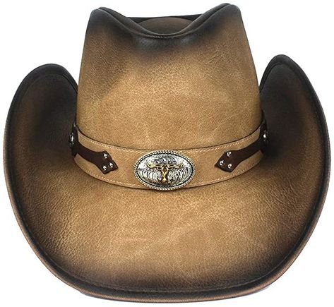 MUMUWU Women Men Western Cowboy Hat Fashion Leather Gentleman Fedora Hat Roll Up Brim Sombrero Hombre Jazz Caps (Color : Dark Khaki, Size : 58-59) at Amazon Women’s Clothing store Leather Cowboy Hats, Hat Western, Western Cowboy Hats, Cowgirl Hat, Cowgirl Hats, Hat For Man, Dark Khaki, Cowboy And Cowgirl, Wide Brimmed Hats