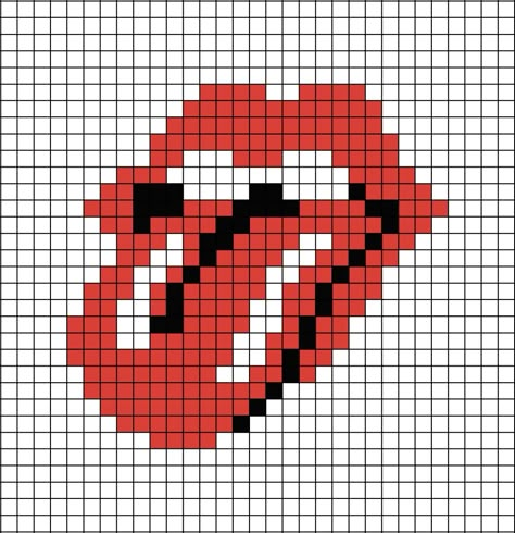 A pixel art template of The Rolling Stones' 1971 logo. Perler Bead Band Logos, Alpha Patterns Music, Band Logo Pixel Art, Album Covers Pixel Art, Mcr Pixel Art, Pixel Art Album Cover, Band Pixel Art, Album Pixel Art, Album Cover Pixel Art