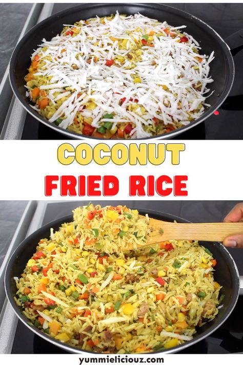 Coconut fried rice recipe is so flavorful and delicious! This will become your favorite fried rice recipe. Coconut Fried Rice Recipe, Coconut Fried Rice, Tasty Fried Rice, 3 Ingredient Dinners, Quick Delicious Dinner, Beans Curry, Weeknight Dinner Recipes Easy, One Pot Dinner, Fried Rice Recipe