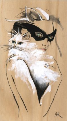 She And Her Cat, Cat Artwork, Lady Fashion, Cat Painting, Cat Illustration, Cat Drawing, A Mask, Crazy Cats, Cat Lady