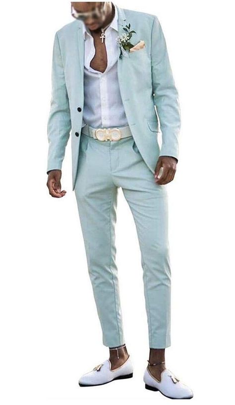 Men's Slim Fit Mint Green Summer Wedding Suits 2 PC Two Buttons Prom Suits Men Suits Dinner Suits Mens Velvet Suit, Green Summer Wedding, Velvet Blazer Mens, Mens Linen Suit, Summer Wedding Suits, Wedding Blazers, Prom Suits For Men, Royal Blue Suit, Slim Fit Suit Men