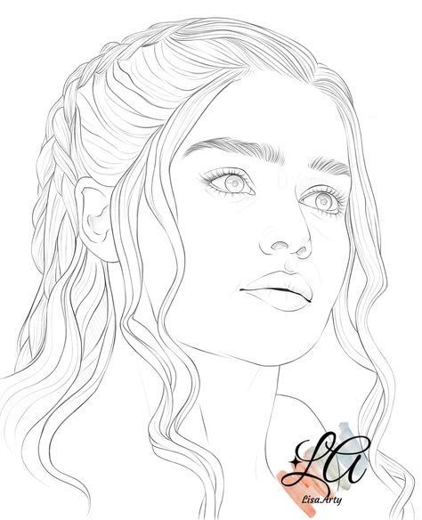 Daenerys Targaryen Sketch, Targaryen Drawing, Daenerys Targaryen Drawing, Bhavana Actress, Colouring Page, Cool Pencil Drawings, Female Face, Dragon Games, Dreamy Art