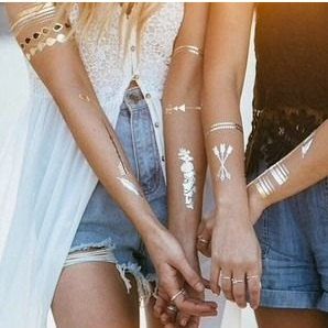 Temporary Metallic Flash Tattoos Tattoo Gold by SereinSupplyCo Indian Henna Designs, Silver Tattoo, Flash Tats, Uv Tattoo, Last Minute Birthday Gifts, Shoulder Jewelry, Gold Tattoo, Flash Tattoos, Desert Fashion