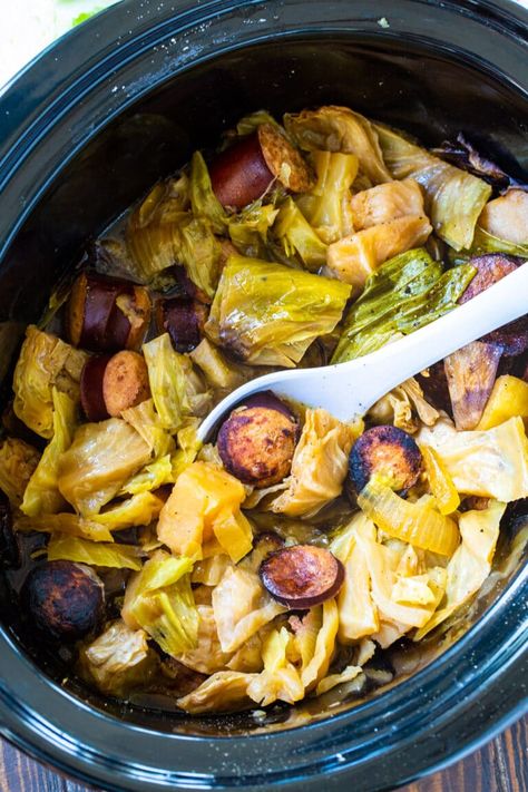 Crock Pot Cabbage and Kielbasa Crockpot Cabbage And Smoked Turkey, Cabbage And Kielbasa Crockpot, Crockpot Keilbasa Recipes, Kielbasa Crockpot, Spicy Recipes Easy, Cabbage And Kielbasa, Cooking Cabbage, Crockpot Cabbage, Cabbage And Smoked Sausage