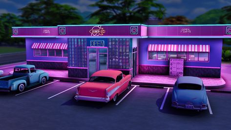 Sims 4 Diner, Ts4 Lots, Sims 4 Restaurant, Milkshake Machine, Diner Aesthetic, Sims Inspiration, Cc Furniture, Happy February, Episode Backgrounds