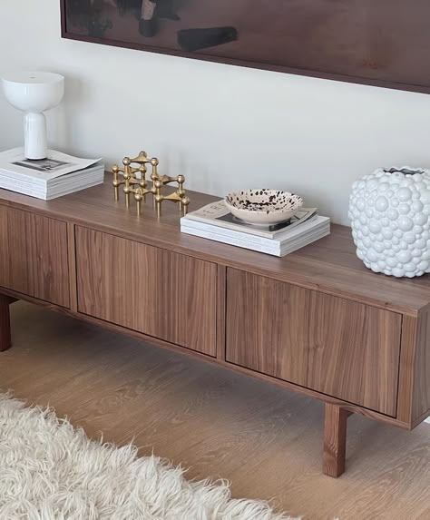 Stockholm Tv Unit, Ikea Stockholm Sideboard, Ikea Tv Console, Walnut Furniture Living Room, Tv Console Decorating, Ikea Tv Unit, Ikea Stockholm, Deco Living Room, Tv Bench