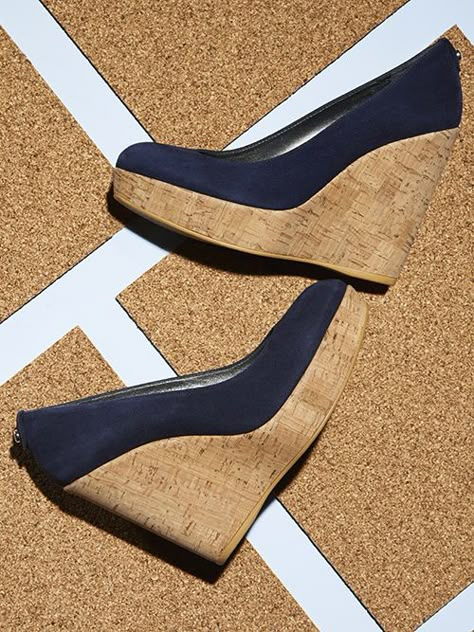 Dressy Wedges, Navy Wedges, Mode Shoes, Cork Wedges, Amazing Outfits, Fabulous Shoes, Shoe Closet, Crazy Shoes, Shoe Obsession