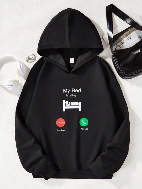 Teen Girls' Letter Print Hooded SweatshirtI discovered amazing products on SHEIN.com, come check them out! Hoodies With Funny Sayings, Cute Sweatshirts For Teens, Aesthetic Hoodies, Matching Hoodies, Trendy Hoodies, Stylish Hoodies, Tracksuit Tops, Embroidered Hoodie