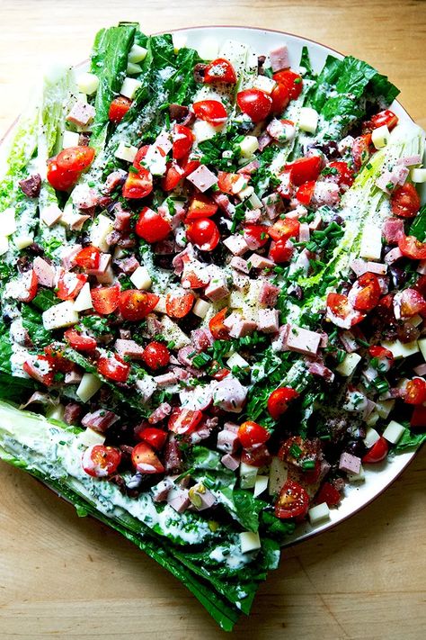 Antipasto Wedge Salad - by Alexandra Stafford Creamy Italian Salad Dressing, Alexandra Stafford, Wedge Salad, Italian Deli, Tomato Season, Salad Greens, Italian Salad Dressing, Italian Salad, Italian Dressing