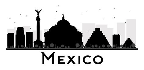 Mexico City Skyline, City Skyline Black And White, Black And White Silhouette, America Latina, City Skyline, Mexico City, Taj Mahal, Stock Vector, Vector Free