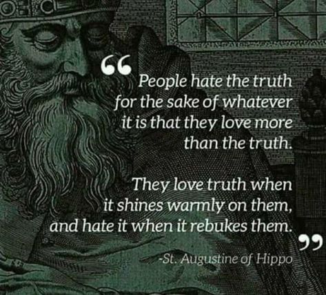 “People hate the truth for the sake of whatever it is that they love more than the truth. They love truth when it shines warmly on them, and hate it when it rebukes them.” Saint Augustine of Hippo  | #FreeAssange! (tweets by campaign)⌛ on Twitter: Things To Do In Public, St Augustine Quotes, 5 Solas, Augustine Of Hippo, Saint Quotes Catholic, Love Truths, Saint Quotes, Catholic Quotes, About People