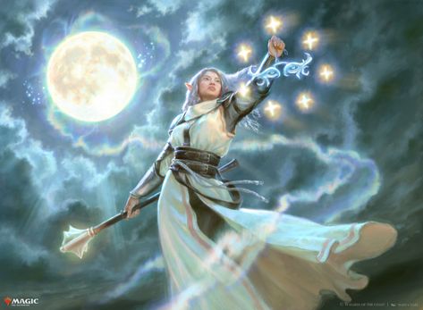 ArtStation - Moon-Blessed Cleric - Mtg, Marta Nael Dnd Cleric, Moon Elf, Half Elf, Fools Gold, Forgotten Realms, Art Event, Moon Goddess, Dnd Characters, Magic The Gathering