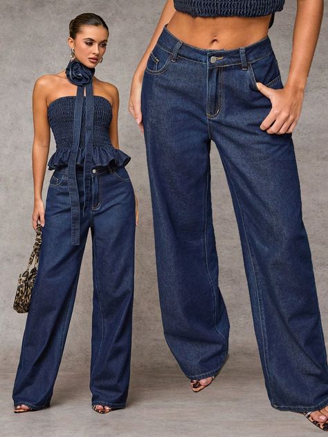 SHEIN BAE Women's Front Button Pocket Simple Denim Jeans, Casual Daily WearI discovered amazing products on SHEIN.com, come check them out! Dark Wear, Jeans Casual, Women Denim Jeans, Casual Denim, Casual Jeans, Style Retro, Denim Women, Kid Shoes, Spring Fashion