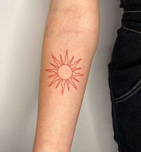 Red Ink Tattoo, Needle Tattoo, Sun Tattoo Designs, Tattoo Needle, Machine Tattoo, Rotary Tattoo, Sun Tattoos, Red Ink Tattoos, Cute Tiny Tattoos