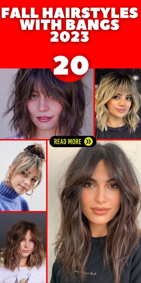 Transform your look this fall with Pinterest's collection of stunning hairstyles featuring bangs for 2023. Whether you have short, medium, or long hair, bangs can add a touch of cute and trendy flair. Explore short layered bob cuts with bangs for a chic and modern look or opt for a long bob with curly bangs for a playful and romantic vibe. From easy and braided styles to formal updos, Pinterest provides a wide range of options to suit any occasion Fall Hair Styles Medium Shoulder Length With Bangs, Fall Haircuts 2023 Bangs, Modern Haircuts With Bangs, Brunette Fall Hair 2023 Bangs, Bangs For 2023, Bangs Fall 2023, Women’s Long Hair With Bangs, Medium Length Hair Styles With Bangs 2023, Hair Cuts Bangs Medium