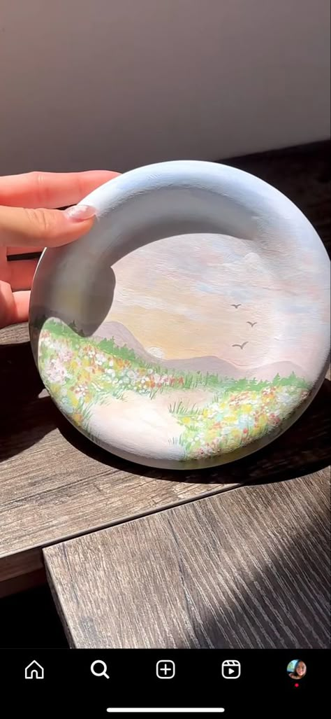 Bowls Pottery Painting Ideas, Sunset Pottery Painting, Pottery Painting Sea, Landscape Pottery, Ceramics Plate, Painting Porcelain, Diy Keramik, Clay Painting, Painting Pottery