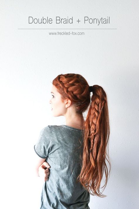 Hey guys! So I sat down yesterday and braided some hair back into a ponytail like I've been doing a lot lately, but this time I turned on my camera and filmed it for you guys!   This probably isn't a Freckled Fox, Gorgeous Braids, Braid Ponytail, High Ponytail Hairstyles, Ponytail Hairstyle, Double Braid, A Ponytail, Braided Ponytail Hairstyles, Cool Braid Hairstyles