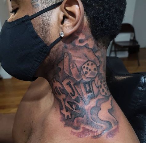 Neck Tattoo For Hood Guys, Neck Tat Ideas Men, Neck Tattoo For Black Guys, Tattoos For Guys Neck, Flame Neck Tattoo Men, Freestyle Neck Tattoo, Hood Tattoo For Men Neck, Hood Neck Tattoos, Hood Face Tattoo