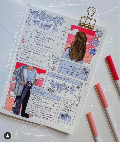 Bujo Opening Page Ideas, Aesthetic Diary Writing Ideas, About Me Journal Ideas Aesthetic, Journal Idea About Me, Journaling Design Ideas, Journal Theme Ideas Aesthetic, Journaling Layout Ideas, Biodata Journal Ideas Aesthetic, Intro Journal Page