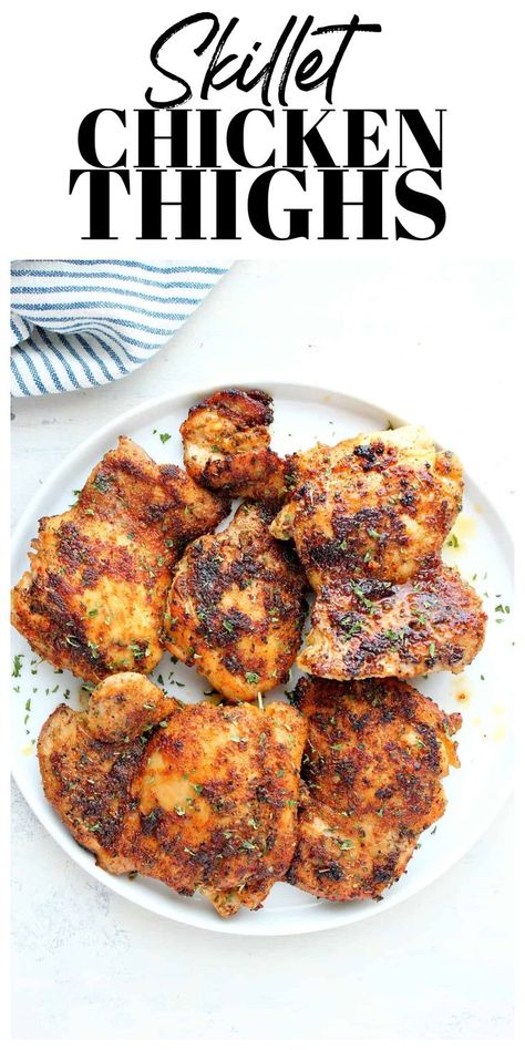 Skillet fried chicken thighs on a plate. Stove Top Chicken Thighs, Pan Fried Chicken Thighs, Pan Seared Chicken Thighs, Skillet Chicken Thighs, Stove Top Chicken, Ways To Cook Chicken, Sweet Chicken, Pan Recipe, Stove Top Recipes