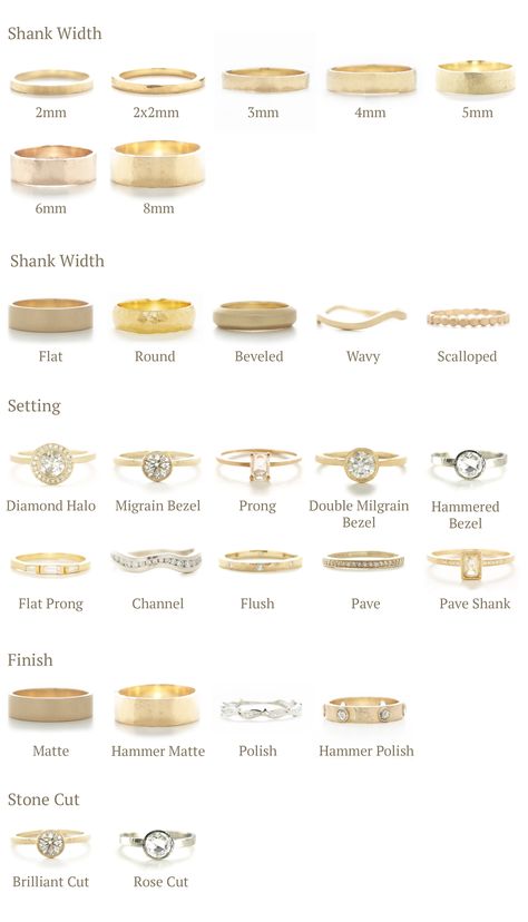 Types Of Gold Rings, Types Of Engagement Ring Bands, Small Diamonds Engagement Ring, White Gold And Gold Rings Together, Men�’s Wedding Band On Hand, Engagement Ring Band Types, Engagement Rings Pairing, Wedding Ring Ideas Couple, Wedding Band Designs For Women