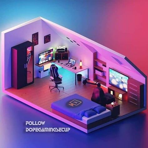 Gaming Bedroom, Small Game Rooms, Computer Gaming Room, Setup Gaming, Music Studio Room, Video Game Room Design, Boy Bedroom Design, Video Game Rooms, Isometric Art