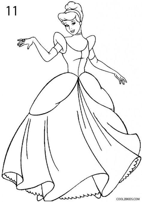 How to Draw Cinderella Step 11 Cinderella Drawing Easy, Cinderella Outline, Princes Drawing, How To Draw Cinderella, Carriage Drawing, Draw Cinderella, Cinderella Sketch, Disney Princess Sketches, Cinderella Drawing