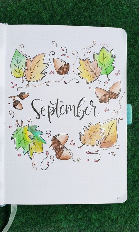 September Cover Page, August Bullet Journal Cover, Journal Autumn, Bullet Journal August, Bullet Journal September, Bullet Journal Christmas, April Bullet Journal, September Themes, December Bullet Journal