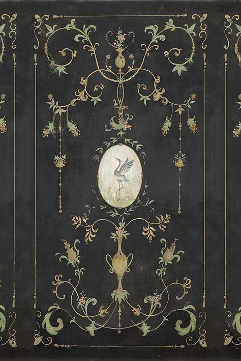 Chinoiserie Panel Wallpaper Mural - Mirto Coal | Rockett St George Sophie Bridgerton, Paint Colors For Furniture, Chinoiserie Wall Panels, Bedroom In Black, Colors For Furniture, Romeo Und Julia, Gothic Pattern, Bridgerton Series, Stage Set Design