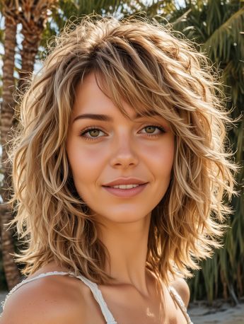 Medium Length Hair With Layers Wavy Shag, Naturally Wavy Shag Haircut Medium, Shoulder Length Hairstyles Updos Half Up, Bangs For Wavy Hair Medium Layered, Choppy Curly Hairstyles, Mid Length Hair With Bangs And Layers Wavy, Women Over 50 Haircuts, Saved Haircuts, Messy Shag Haircut