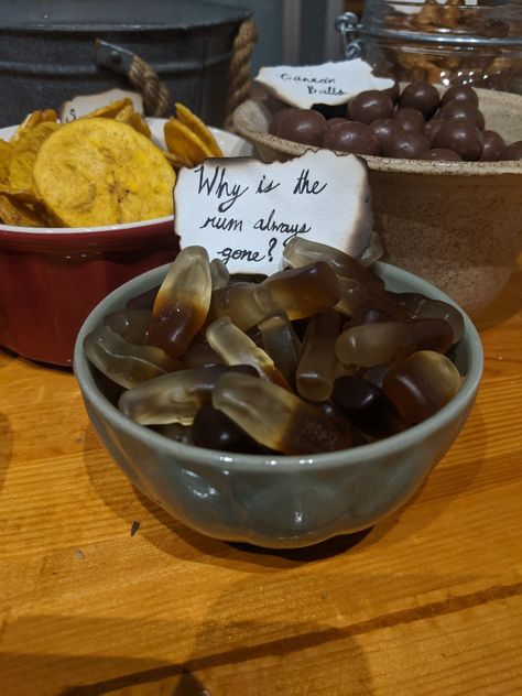 Pirate Of The Caribbean Party, Pirate Party Aesthetic, Pirates Of The Caribbean Snacks, Pirate Party Ideas For Adults, Pirate Adult Party, Pirate Party Foods, Pirate Bachelorette Party, Pirate Party Adult, Pirate Food Ideas For Adults