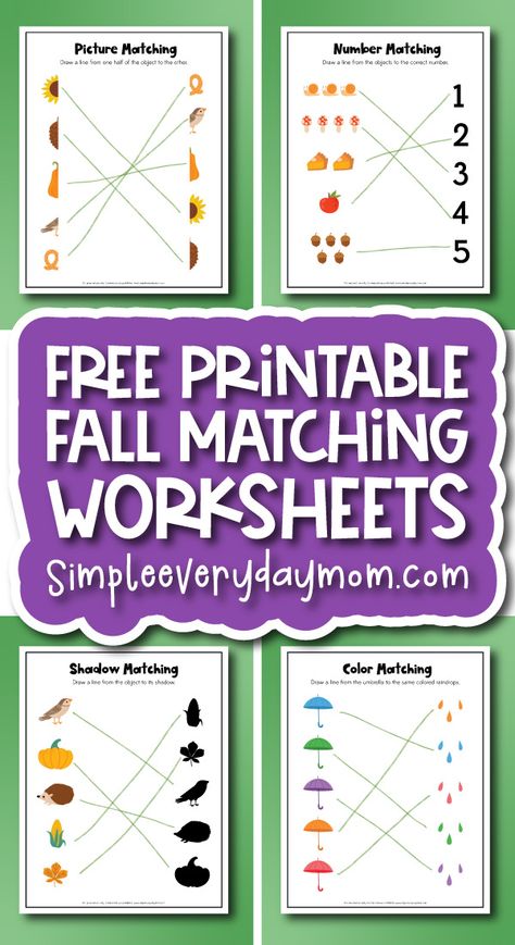 Matching Printables Preschool, Pre K Matching Worksheets, Fall Activities For Toddlers Printable, Preschool Matching Worksheets, Preschool Fall Activities Free Printable, Free Printable Matching Games, Number Matching Printable Free, Preschool Matching Activities, Pre K Fall Printables