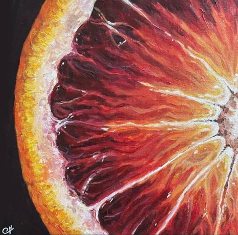 Up Close Painting, Close Up Fruit Painting, Close Up Fruit Drawing, Macro Drawings Art, Orange Close Up, Close Up Drawings Art Projects, Red And Orange Painting Ideas, Fruit Up Close, Close Up Texture Photography