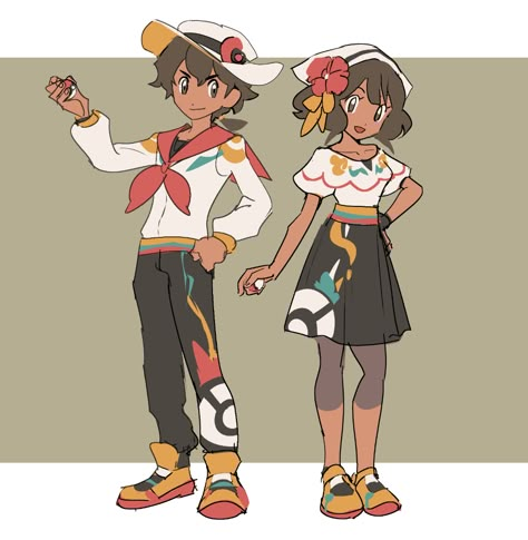 Pokemon Protagonists, Holding Poke Ball, Sketch Skirt, Pokemon Trainer Outfits, Pokemon Gym Leaders, Trainers Outfit, Pokemon Clothes, Pokemon Regions, Oc Pokemon