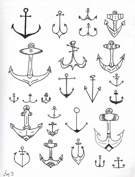 Love me some anchor tattoos. Anchor Doodle, Sailing Doodles, Tattoo Anchor, 27 Tattoo, Anchor Designs, Anker Tattoo, Tattoo Diy, Anchor Tattoos, Anchor Tattoo