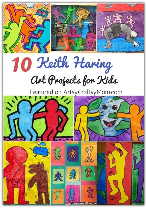 Everyone will love these Keith Haring Art Projects for Kids, inspired by the famous American artist's work, philosophies and colorful life! Keith Haring Inspired Art Projects, Keith Haring Art Lesson Elementary, Art Projects Based On Famous Artists, Keith Haring Elementary Art, American Artists Famous, Keith Haring Project, Women Artists For Kids, Keith Haring Art Project, Tk Art Lessons