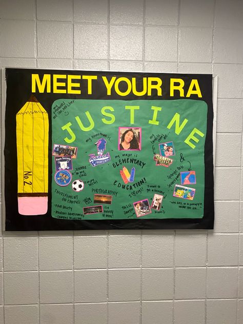 Board for first and second year students to get to know me! #reslife #residence #creative #fun #rabulletinboards #meettheteacher #futureteacher This Or That Bulletin Board, Ra Get To Know Me Board, Meet Your Ra Bulletin Board, Meet Your Ra, Street Motivation, Ra Bulletins, Ra Boards, Ra Bulletin Boards, Res Life