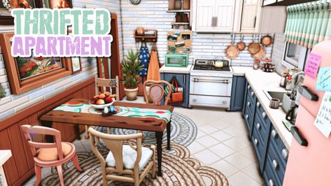 thrifted apartment 🛍️ Cluttered Apartment, Thrifted Apartment, The Sims 4 Apartment, Apartment For Two, Sims 4 Apartment, Cat Apartment, Sims 4 Family, Family Apartment, Sims 4 Build