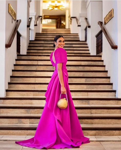 Hot Pink Modern Filipiniana Pink Filipiniana, Dress With Long Tail, Type Of Sleeves, Modern Filipiniana Gown, Mark Bumgarner, Modern Filipiniana Dress, Gorgeous Wedding Dress Princesses, Wedding Dresses Boho, Modern Filipiniana