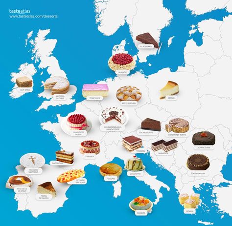 Dessert From Around The World, Tallest Cake In The World, Cakes From Around The World, Breakfast From Different Countries, Taste Atlas, Food Regions Of Italy, Food From Different Countries, European Dishes, Food Map