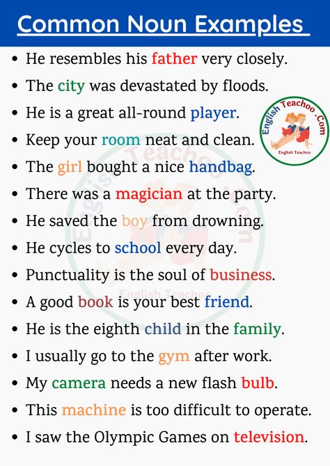 Sentences of Common Noun 1 Noun Sentences, Proper Noun Examples, Common Noun, Common And Proper Nouns, Basic English Sentences, Common Nouns, Nouns Worksheet, Proper Nouns, Collective Nouns