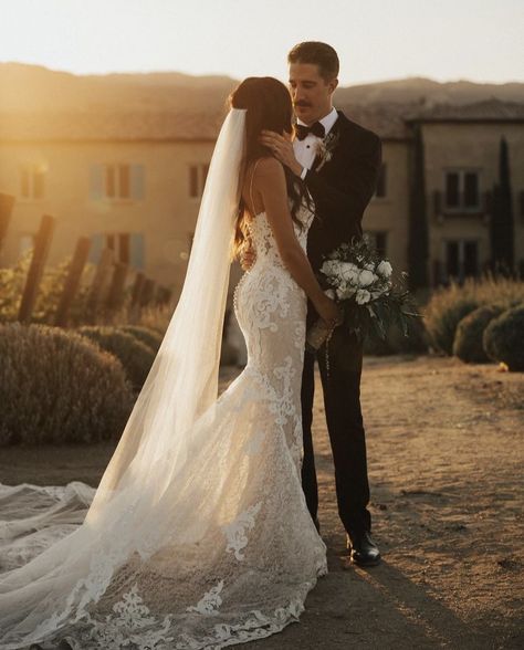 Wedding Couple Portrait, Tuscany Italy Wedding, Boho Lace Wedding Dress, Lace Motifs, Sheath Wedding Gown, Elegant Bridal Gown, Europe Wedding, Maggie Sottero Wedding Dresses, Sheath Wedding