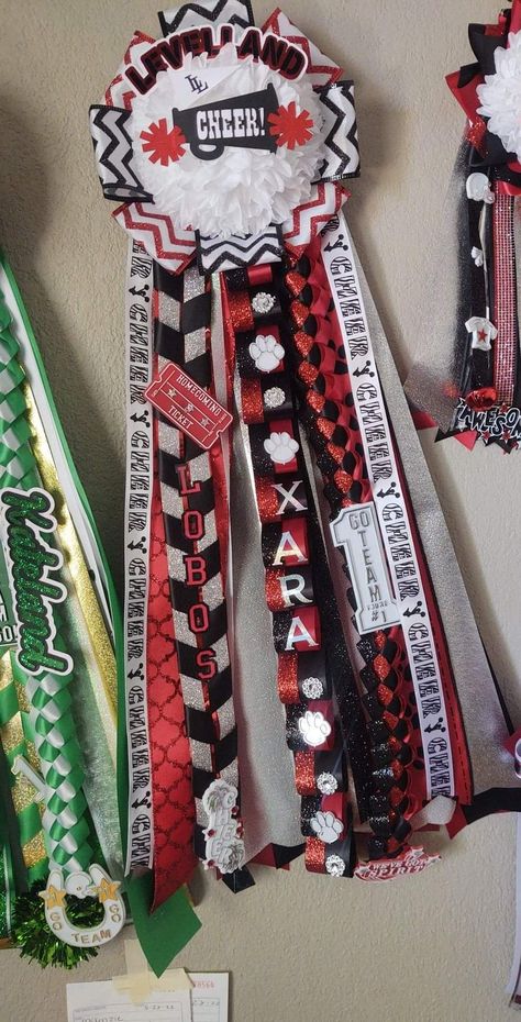 Red And Black Mums Homecoming, Homecoming Mums Orange And Black, Hoco Mum Chains, Homecoming Mum Name Chain, Military Braid Homecoming Mums, Homecoming Mums, Black Media, Homecoming, Red