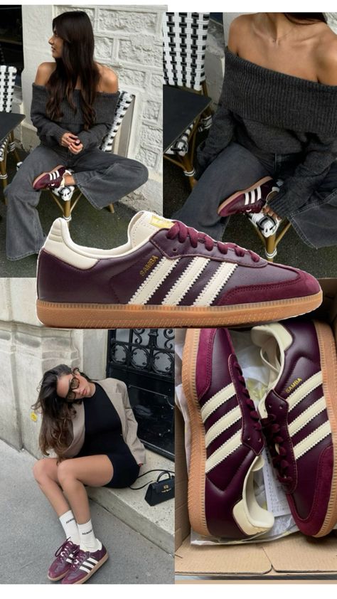 samba red Red Sambas Outfit Woman, Maroon Samba Outfits Women, Adidas Samba Maroon Outfit, Red Sambas Adidas Women Outfit, Maroon Shoes Outfit Women, Burgundy Trainers Outfit, Cherry Red Sambas, Addidas Shoes Samba Womens, Burgundy Sambas Outfits