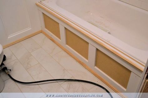 Bath Tub Surround, Diy Tub Skirt, Aesthetic Bathtub, Bathtub Skirt, Remodel Bathtub, Tub Skirt, Tub Surround Ideas, Diy Tub, Bathtub Aesthetic