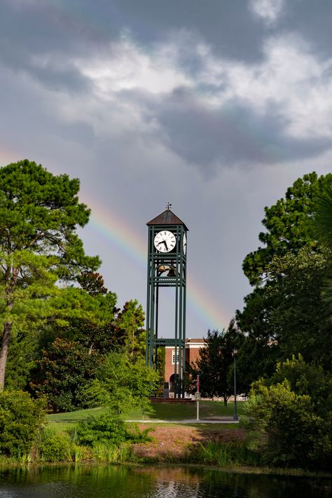 rainbow shines behind uncw clock tower, college campus images Meredith College, North Carolina Colleges, College Apartments, College Visit, Unc Chapel Hill, Appalachian State University, College Motivation, East Carolina University, Central University