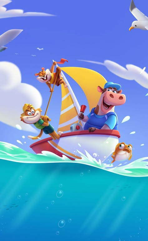 Behance 上的 Game Promo Screens Beach Character, Character Design Game, Casual Game Art, Sea Artwork, Kids Cartoon Characters, Cartoon Crazy, Crafts For Christmas, Beach Illustration, Digital Marketing Design