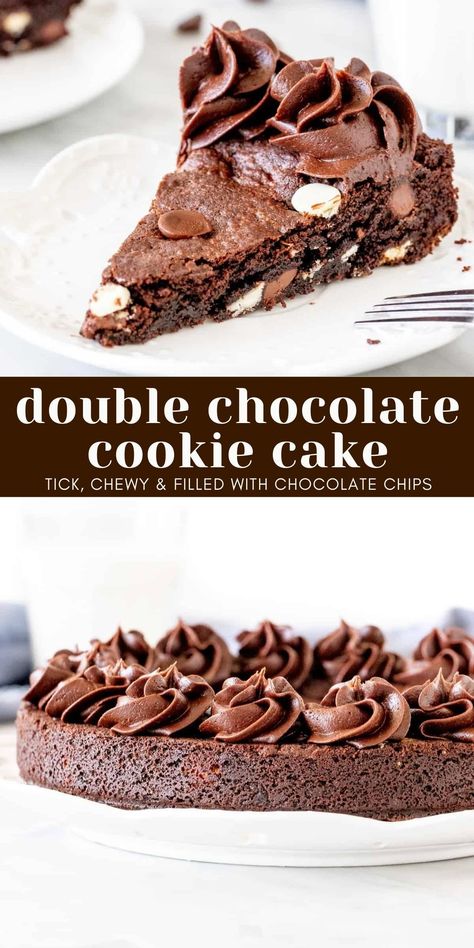 Nutty Desserts, Decorate With Chocolate, Chocolate Cookie Cake, Giant Cookie Cake, Chocolate Cake Cookies, Chocolate Chip Cookie Cake, Double Chocolate Chip Cookies, Big Cookie, Cookie Cake Recipe